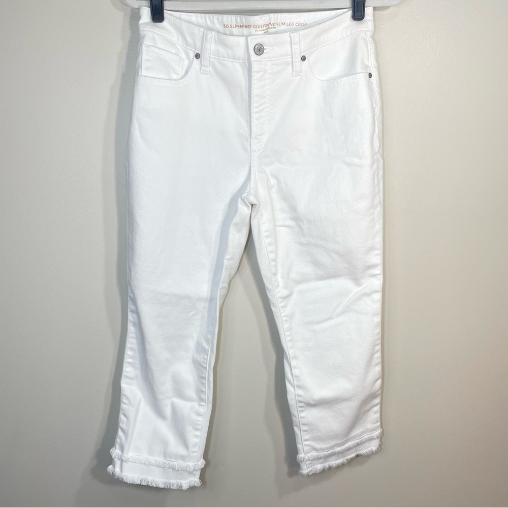 Chico's White Ankle Frayed Hem Cropped Jeans